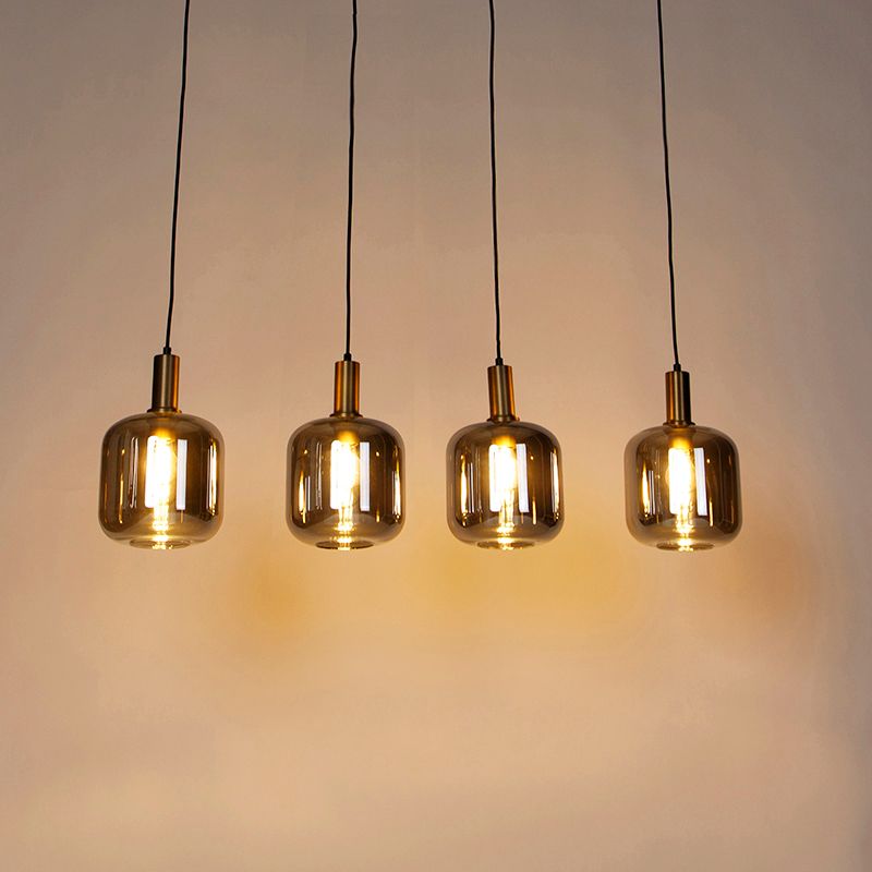 Design hanglamp zwart met goud en smoke glas 4-lichts - Zuzanna