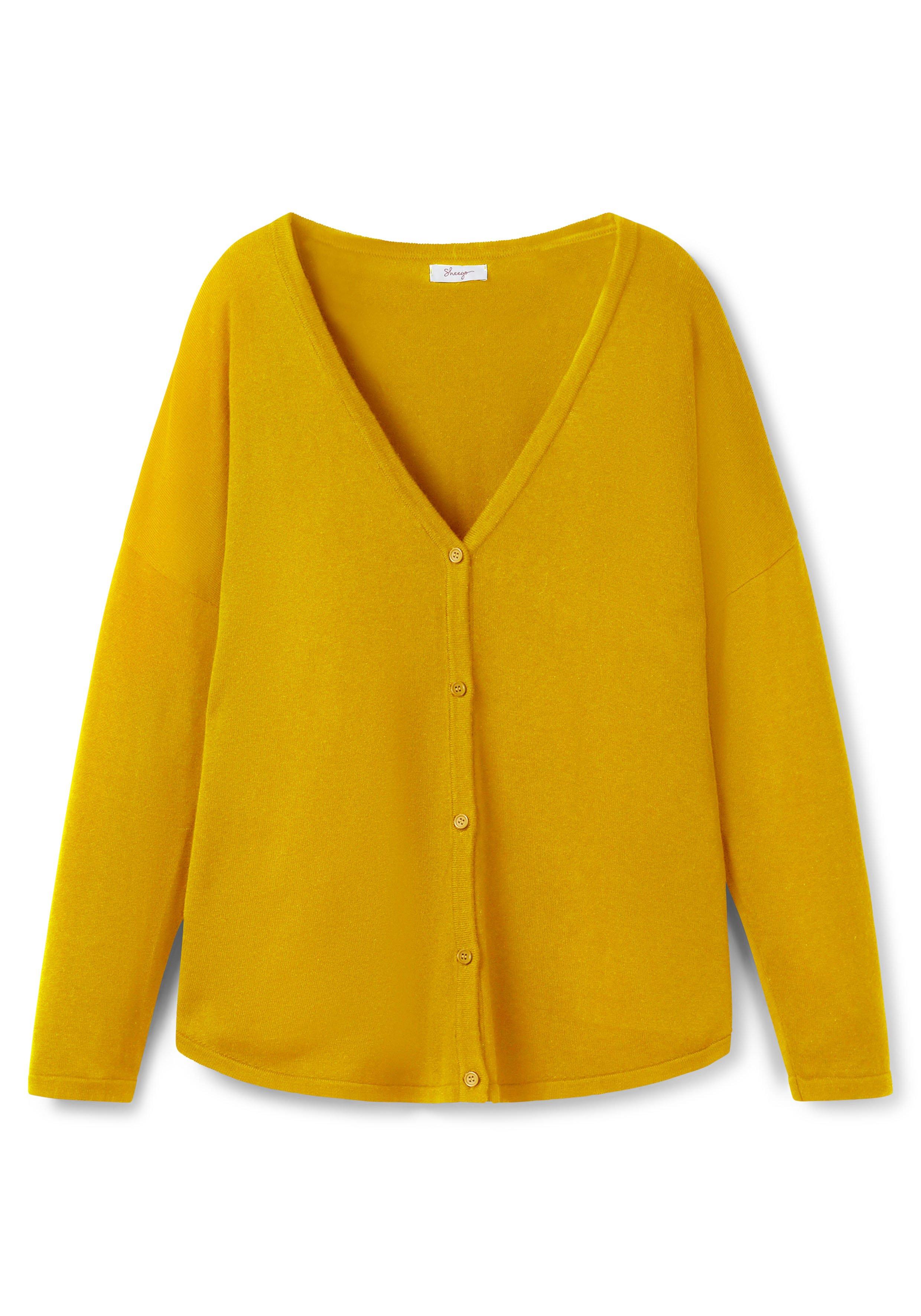 Strickjacke mit V-Ausschnitt und gerundetem Saum