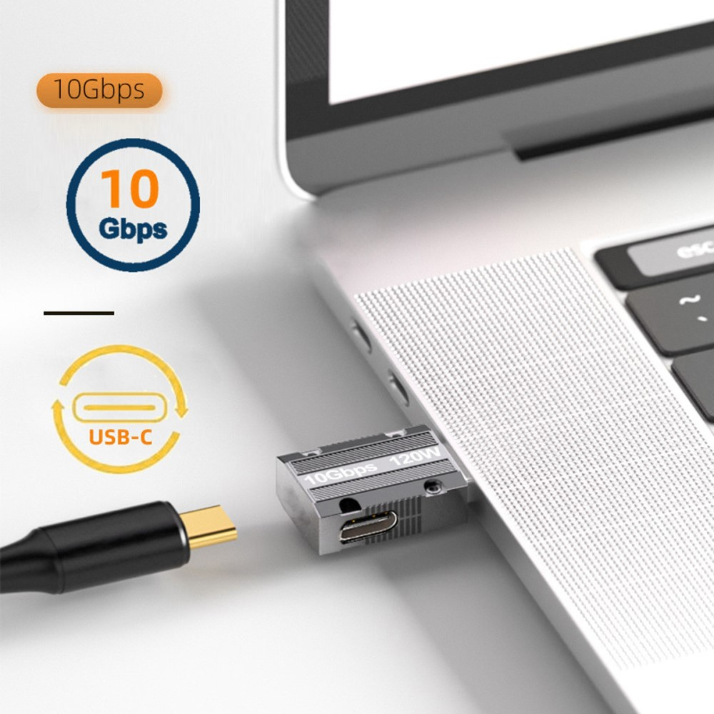 (120W) USB A auf USB C Adapter 90 Grad-Winkel 10 Gbit/s (Winkel rechts - gerade) - Grau