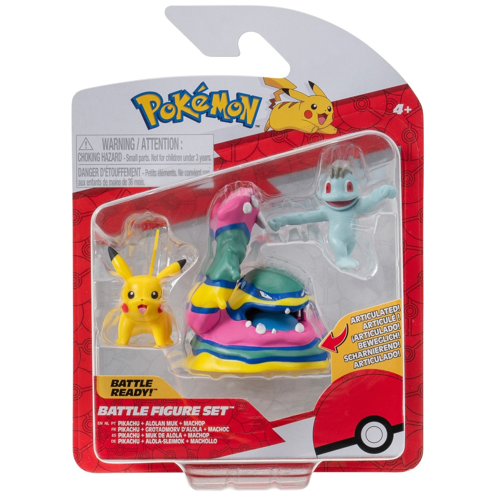 Pokémon-Kampffiguren-3er-Pack (Pikachu, Machop, Alolan Muk)