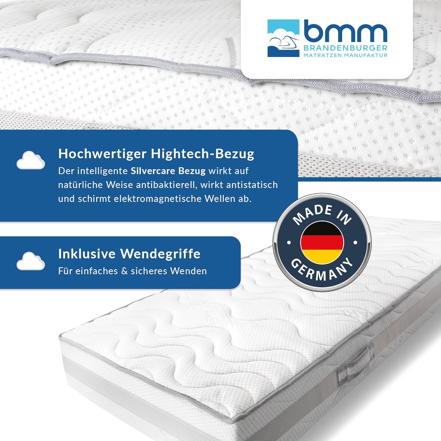 BMM Matratze 120x200cm Komfort 23 H2 medium/Kaltschaummatratze Öko-Tex Zertifiziert/ergonomische 7 Zonen Matratze Höhe 23cm Komfort 23 / Matratzen produziert in Deutschland