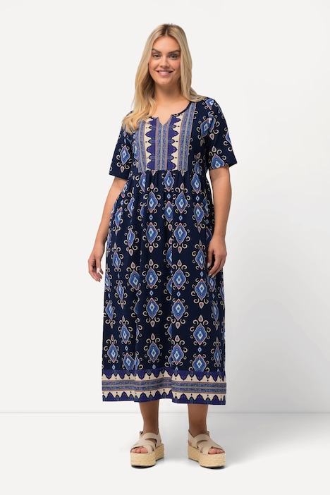 Midikleid, A-Linie, Tunika-Ausschnitt, Halbarm