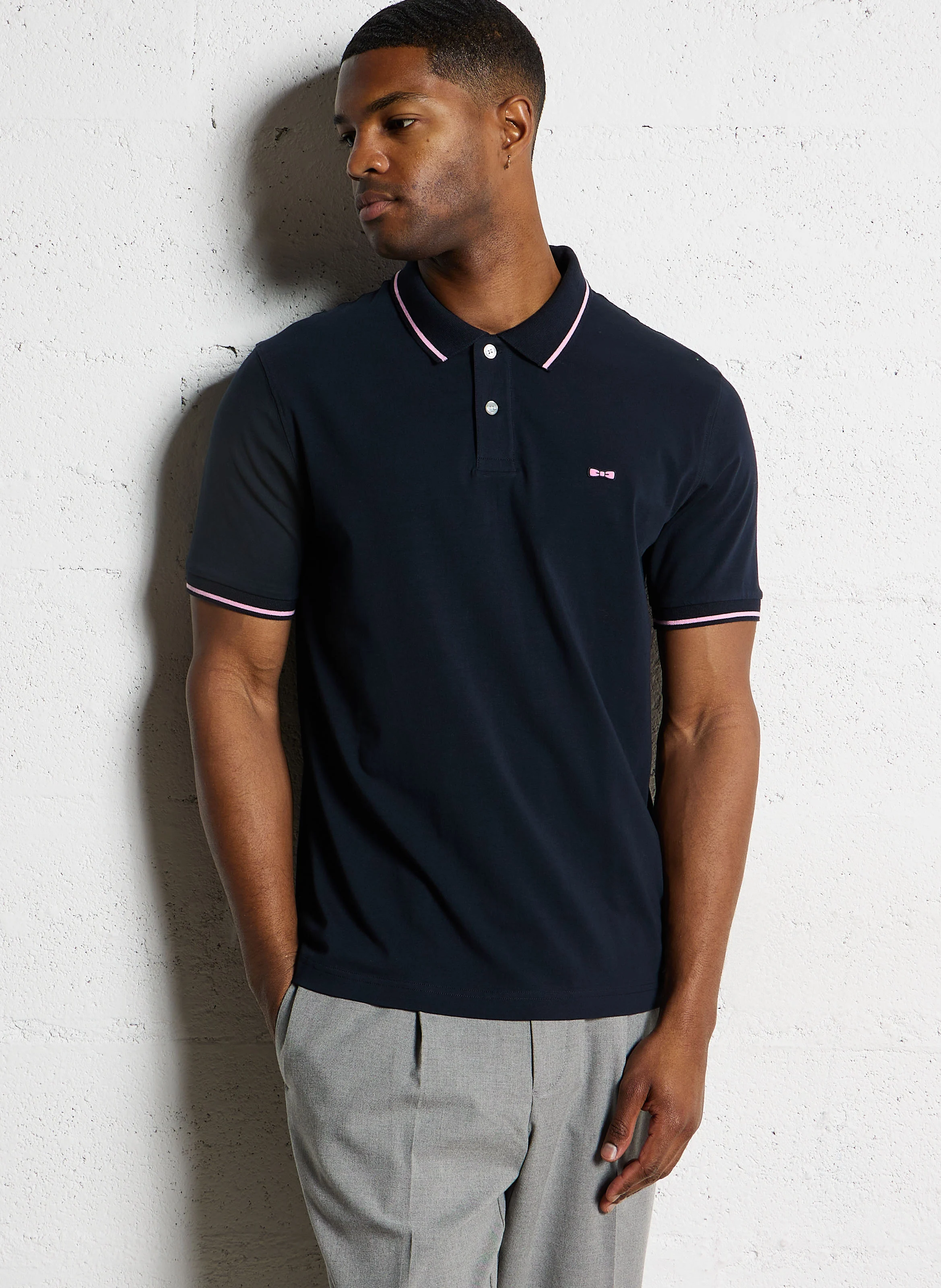 Polo slim-fit en coton mélangé | Bleu