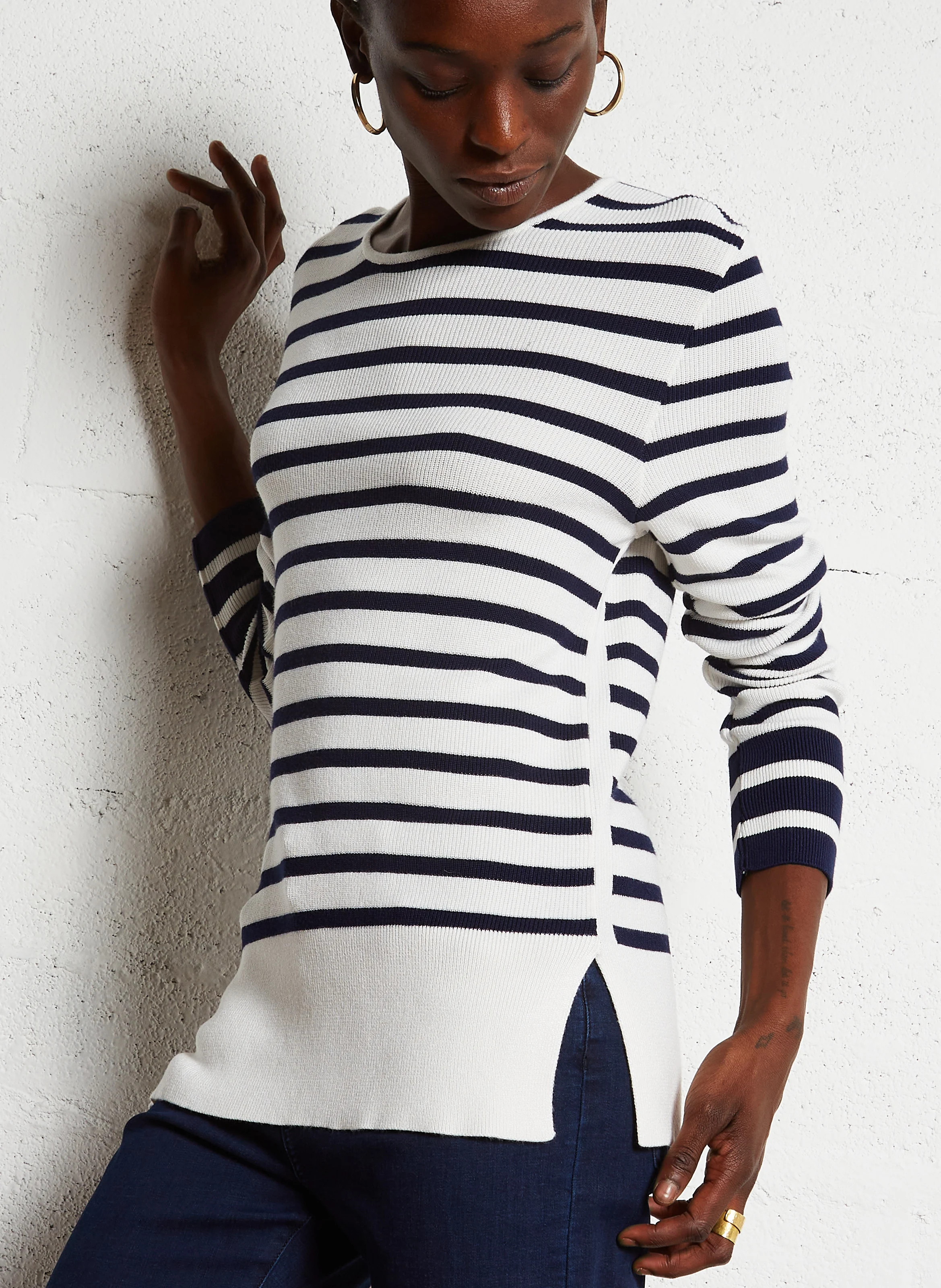 Pull marinière tricot avec badge | Bleu