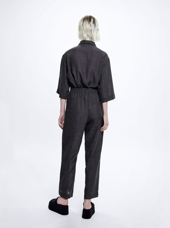 Calça reta em jacquard - Cinza