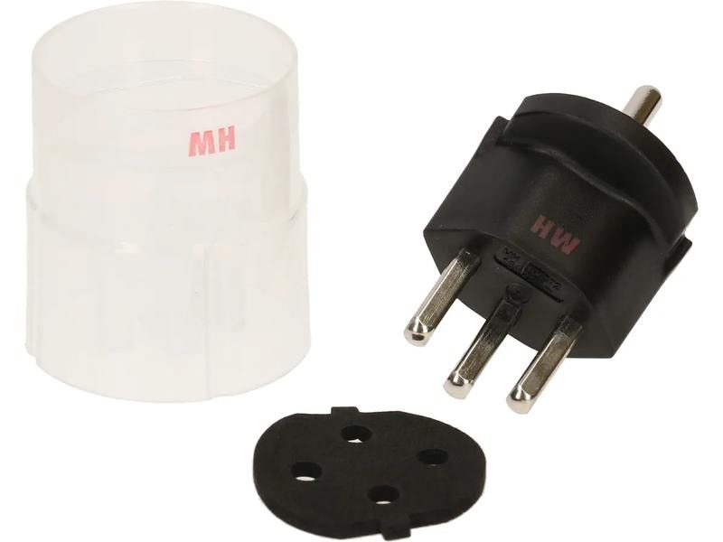 Max Hauri Fixadapter Schuko – T23 IP44, Schwarz Fixadapter 3-Pol Deutscher Schuko Stecker auf Schweizer T23 Stecker