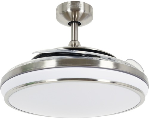 Fanaway Evo 1 LED plafondventilator, Ø 121 cm, chroom/geborsteld, met afstandsbediening, uitklapbare bladen, kleurveranderingsfunctie (zomer en winter) en LED-lichtbron