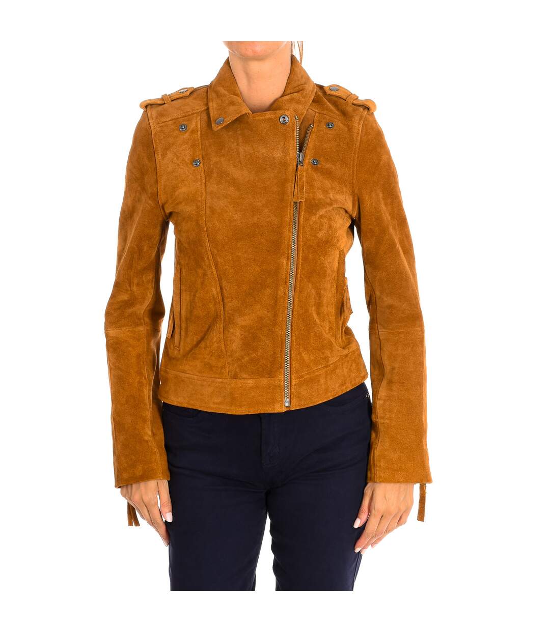 Women's short long sleeve leather jacket 9066