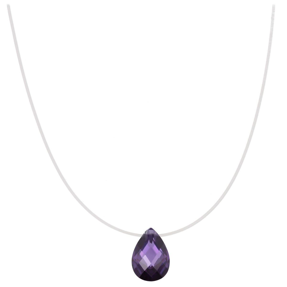 Collier fil de pêche avec fermoir argent et améthyste cubic zirconia 40cm