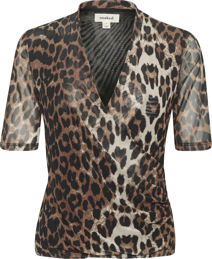 Soaked in Luxury SLAldora Wrap Blouse Leopard pattern