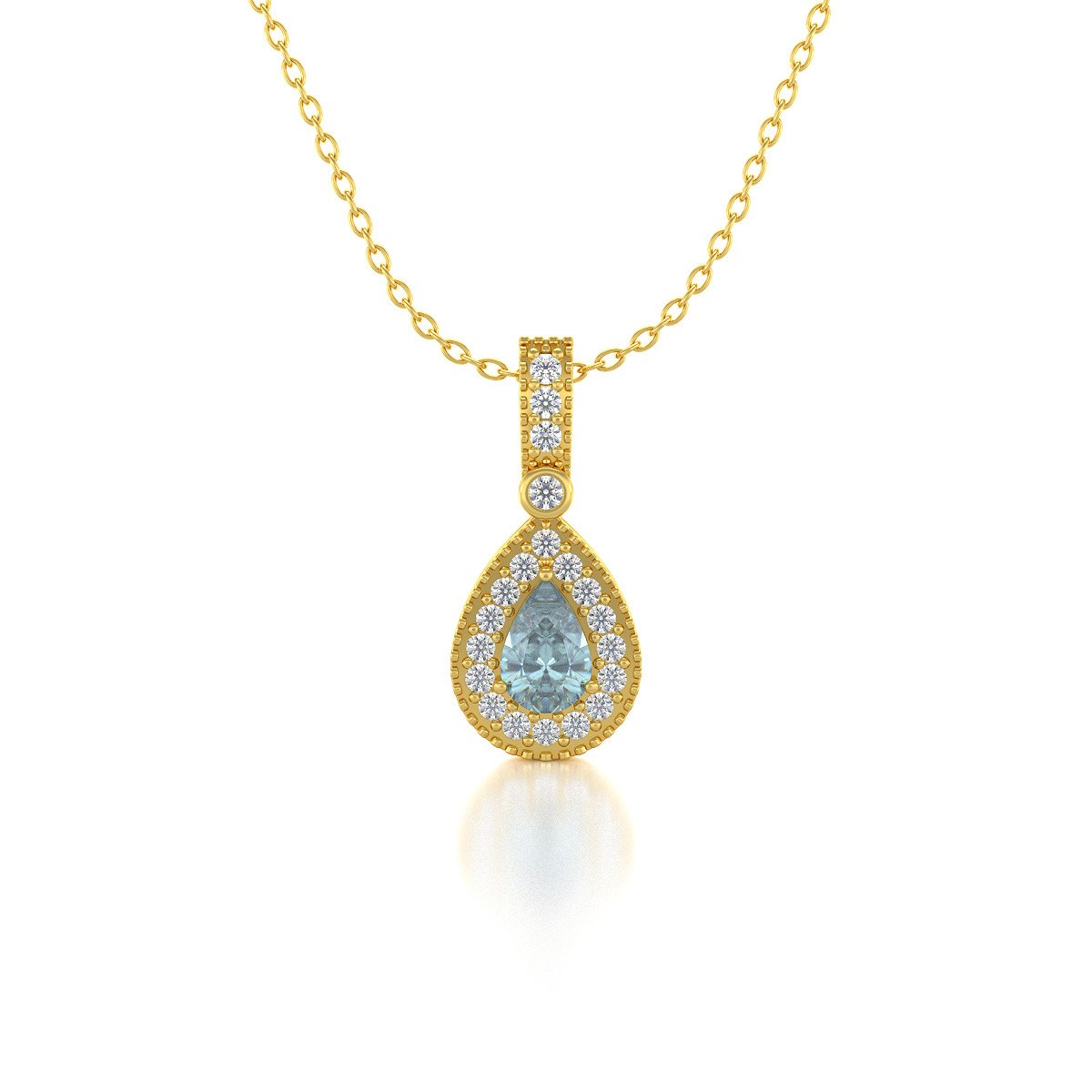 Collier Pendentif ADEN Or 585 Jaune Aigue-Marine et Diamants Chaine Or 585 incluse 1.55grs