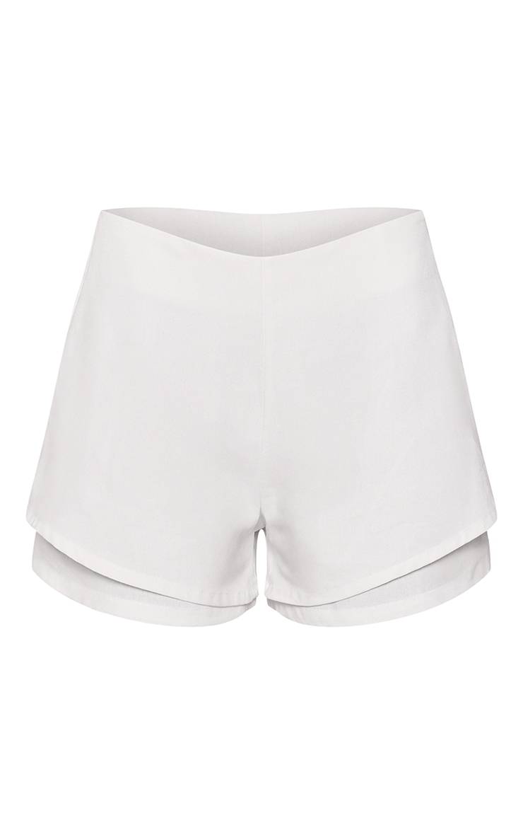 Crème Short Taille Haute Aspect Lin Avec Détail Péplum