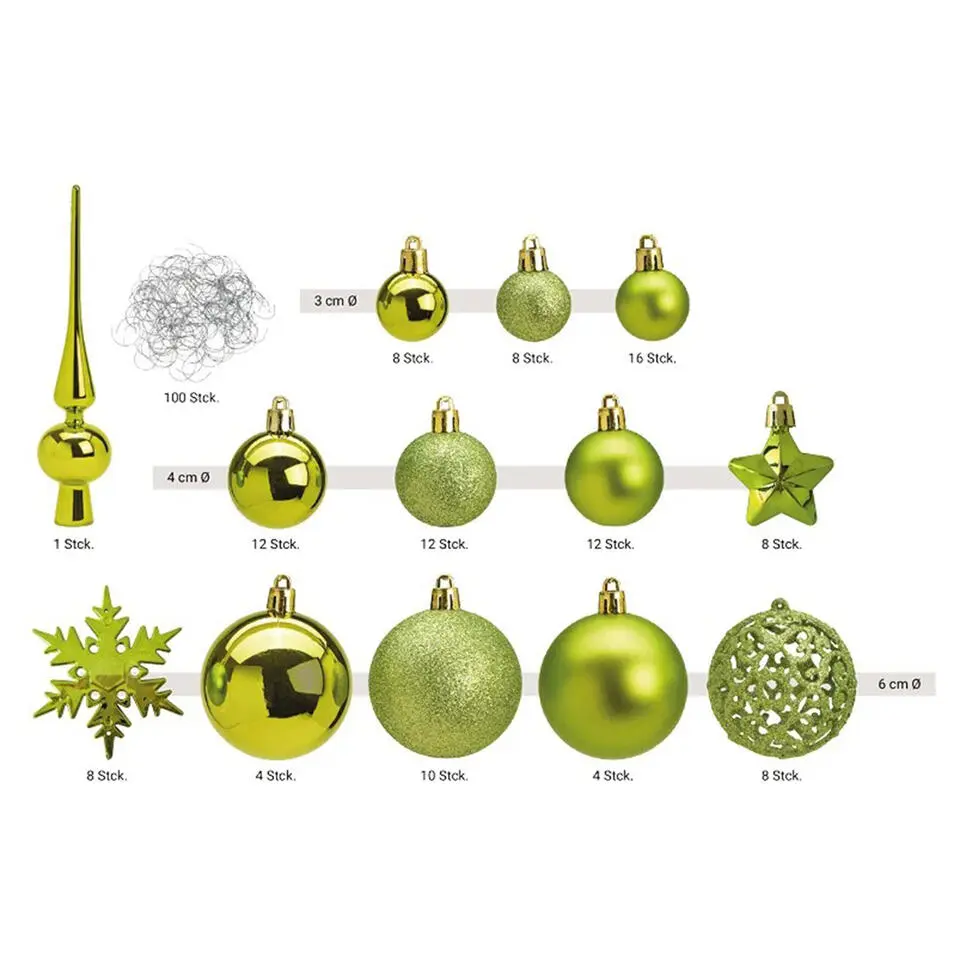 Kerstballen - 110x stuks - met piek - groen - kunststof - 3-6 cm