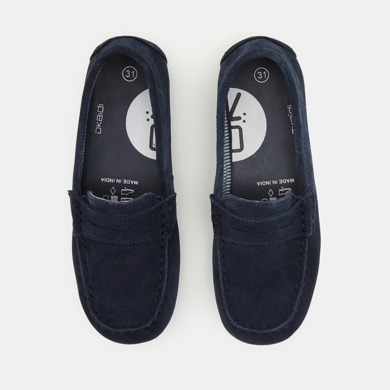 Mocassins croûte de cuir uni bleu garçon