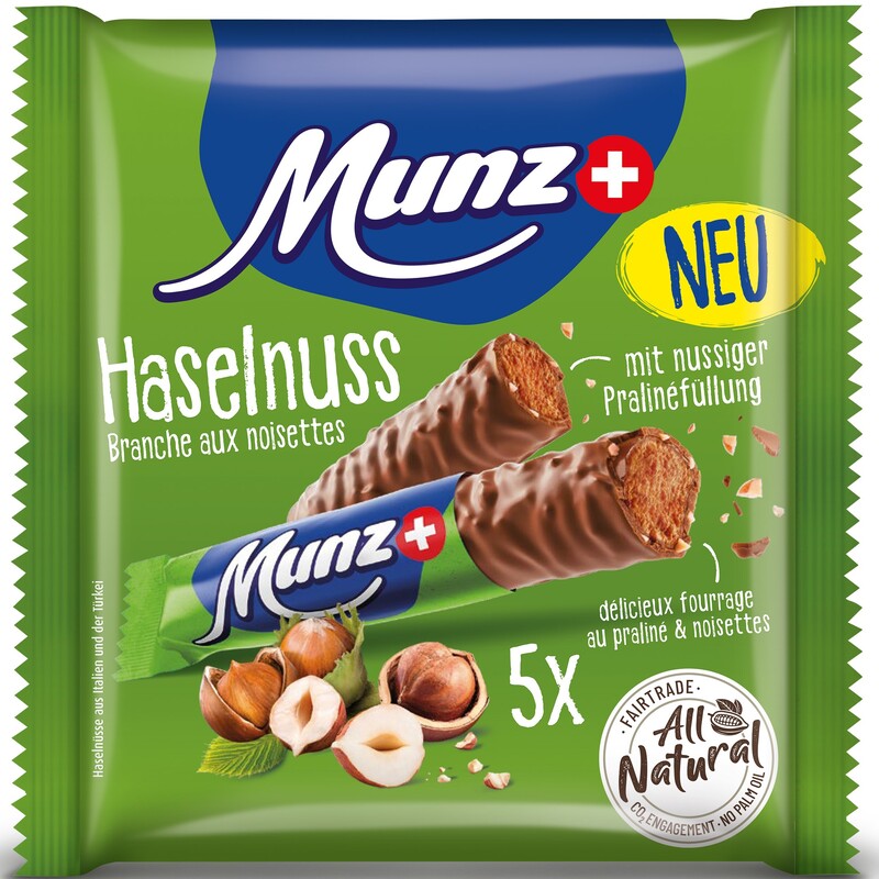 Munz Schokoladenriegel Haselnuss, 23 g, 5 Stück