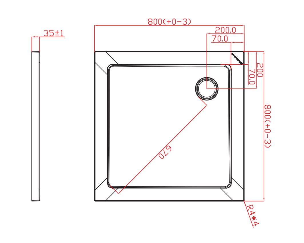 Badstuber Tris SMC douchebak 80x80x3.5cm vierkant