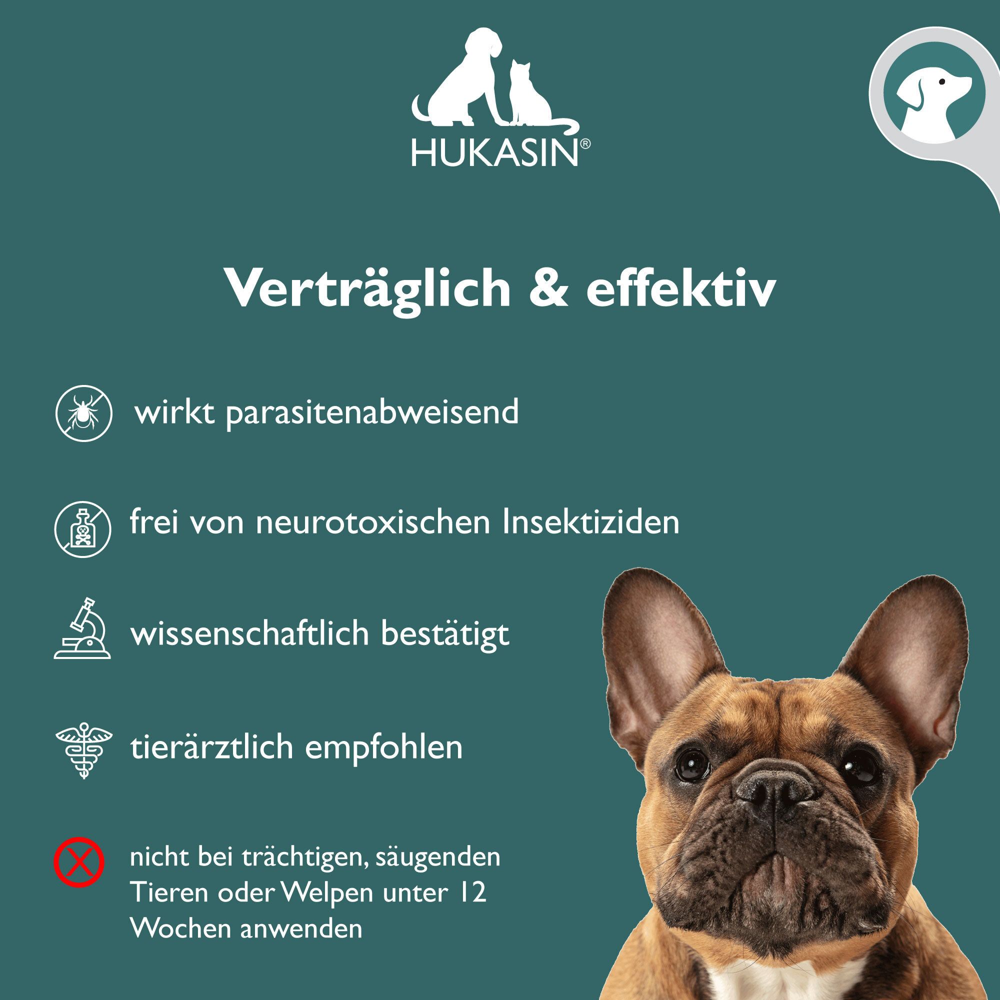 Hukasin® Spot On Hund - Zecken- und Floh Schutz - langanhaltender Zeckenschutz Hund & Flohmittel Hund bis zu 12 Wochen, für die Gesundheit Ihres Hundes