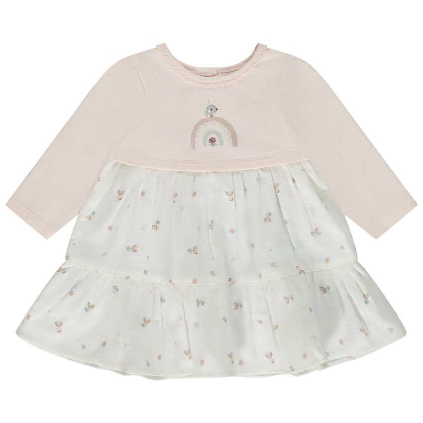 Robe effet 2 en 1 imprimé arcs-en-ciel pour bébé fille - Rose