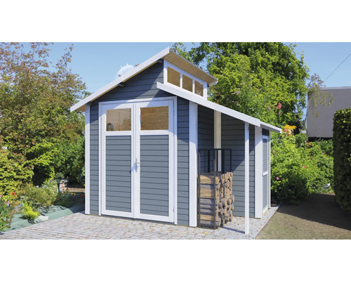 Tuinhuis Konsta Studio Set 2 met vloer en aangebouwde kast 328 x 240 cm lichtgrijs