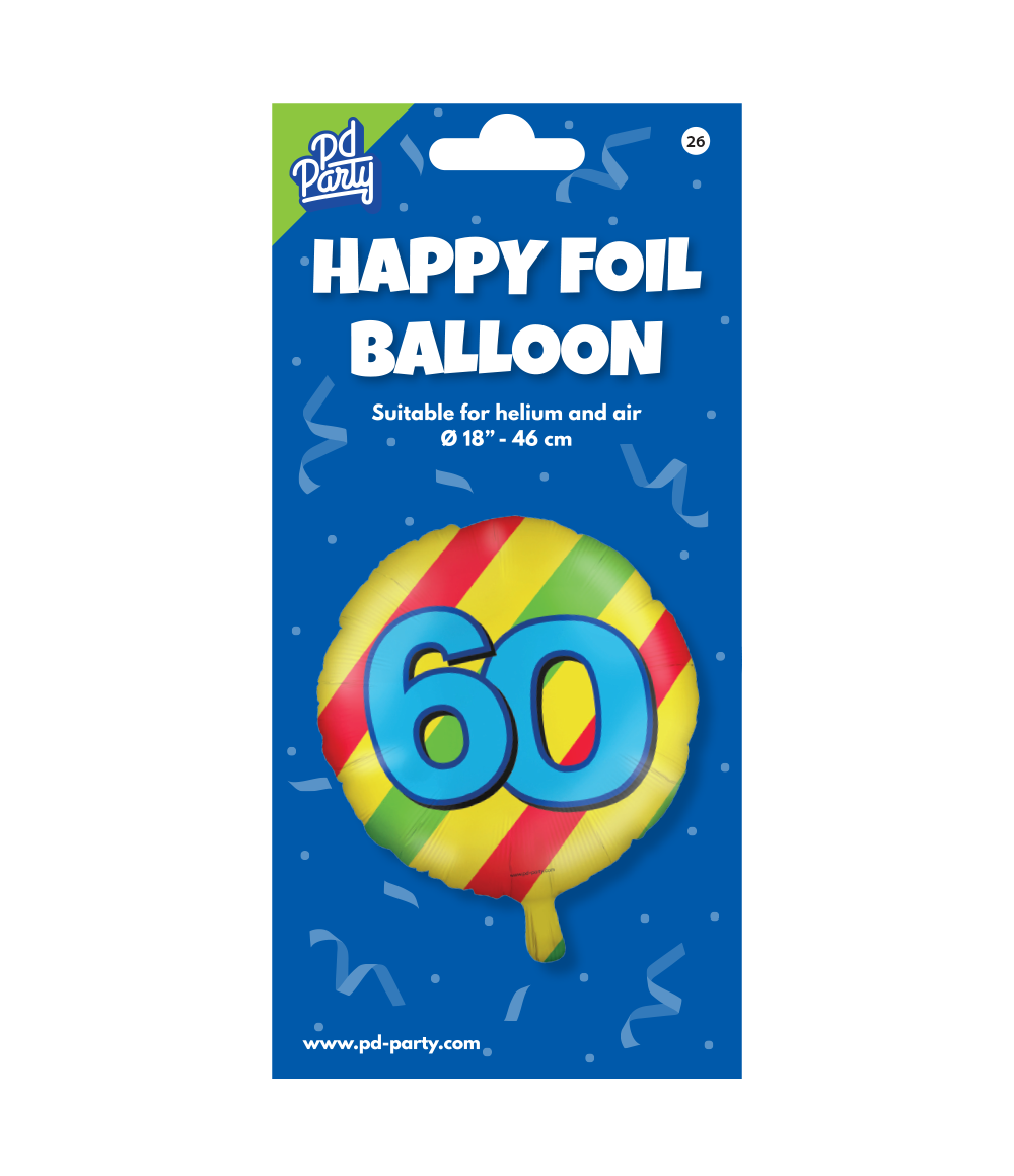 Helium Ballon 60 Jaar Gekleurd Leeg 46cm