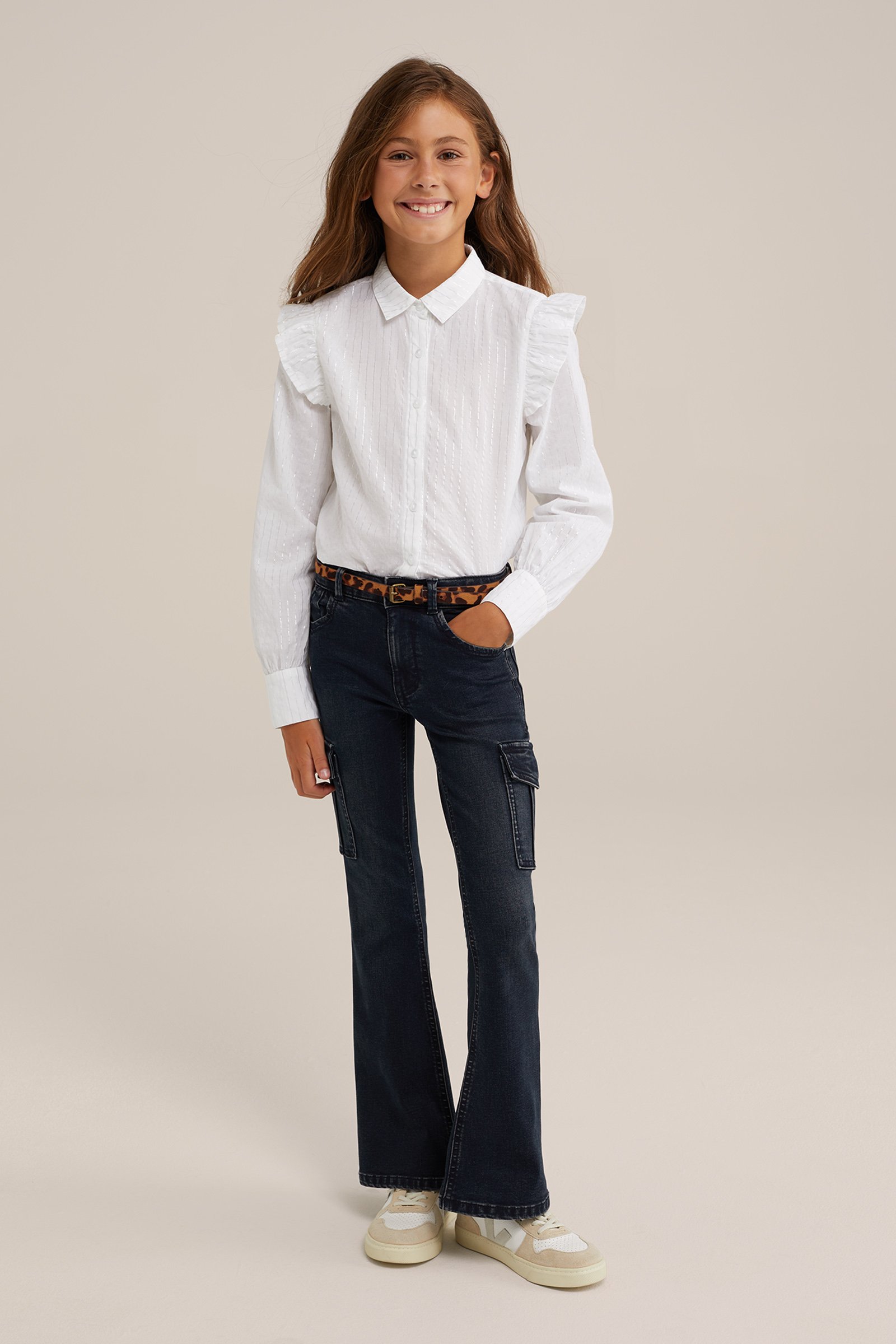 Meisjes blouse met gllittergaren WE Fashion Wit