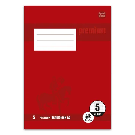 Staufen Premium Schulblock Lin5 A5 50 Blatt 90g/qm 5mm kariert 2-Loch