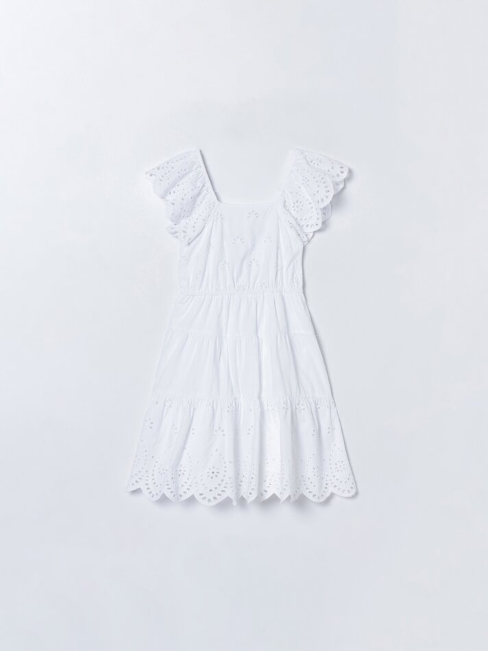Vestido suíço bordado - Branco-creme