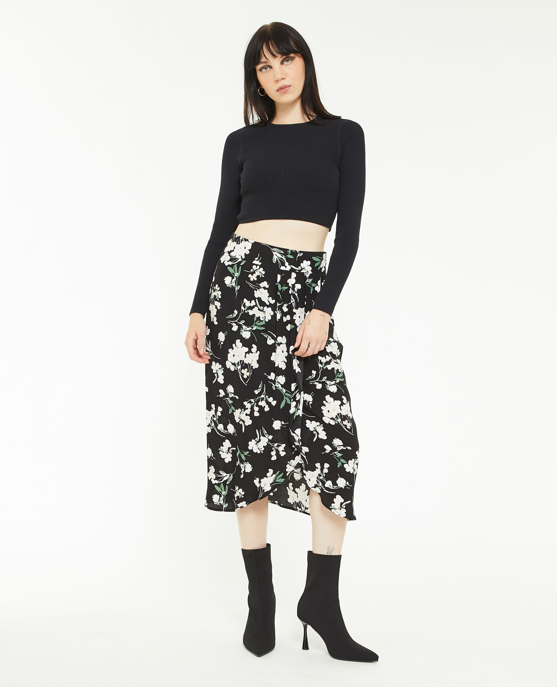 Jupe midi effet porte-feuille - Noir