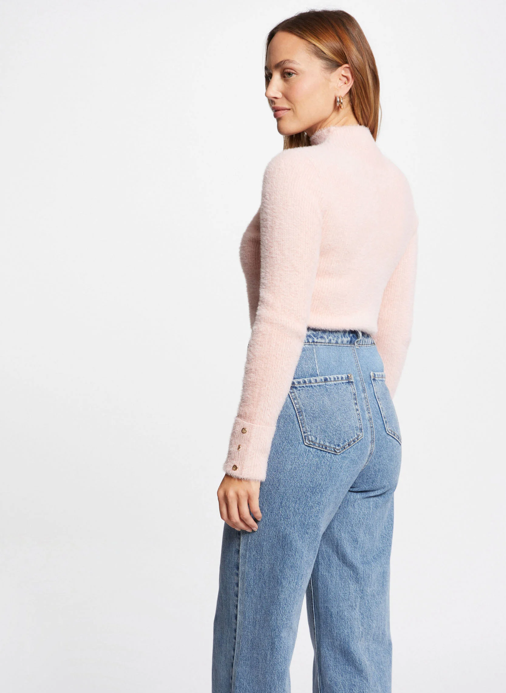 MORIK.N - Pull col montant maille duveteuse | Rose