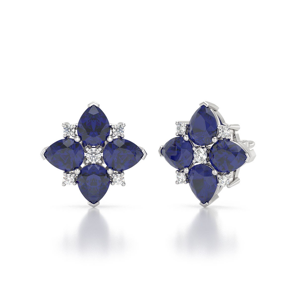 Boucles d'oreilles ADEN Or 585 Blanc Saphir et Diamant 2.100grs