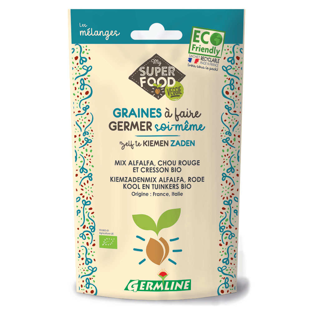 Alfalfa, cresson et chou rouge bio - Graines à germer