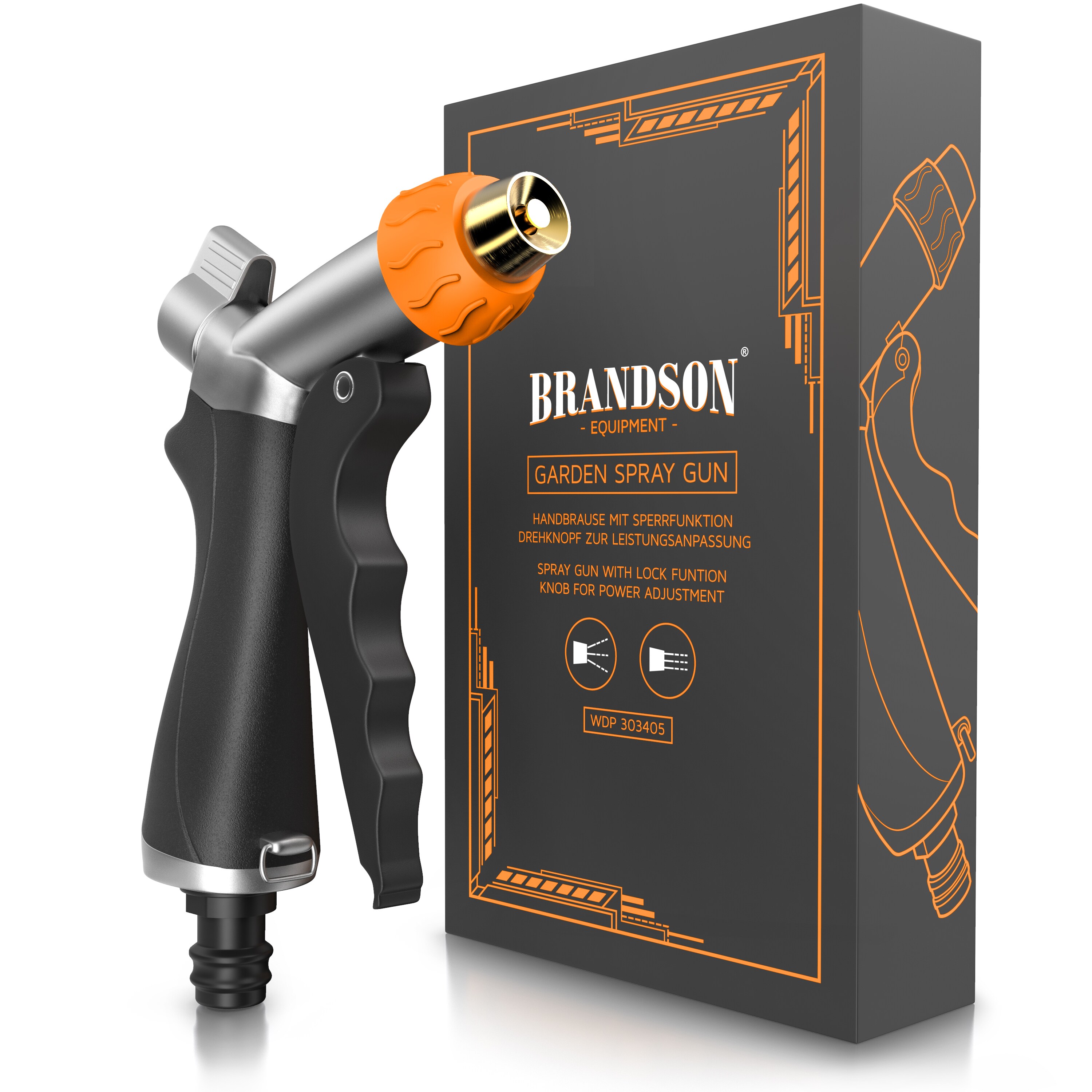 Brandson Garten Handbrause Metall Messing - Gartenbrause - 1/2 Zoll für Gartenschlauch - Pistolengriff mit Halteclip - 170 psi Wasserdruck
