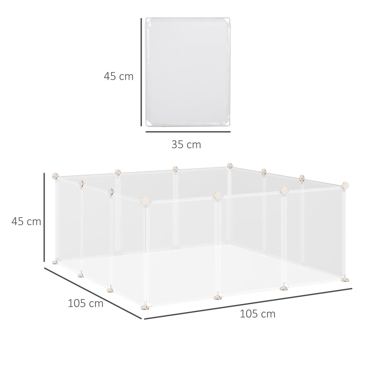 PawHut gaasomheining, buitenren, 105 x 105 x 45 cm, metaal PP-hars, wit