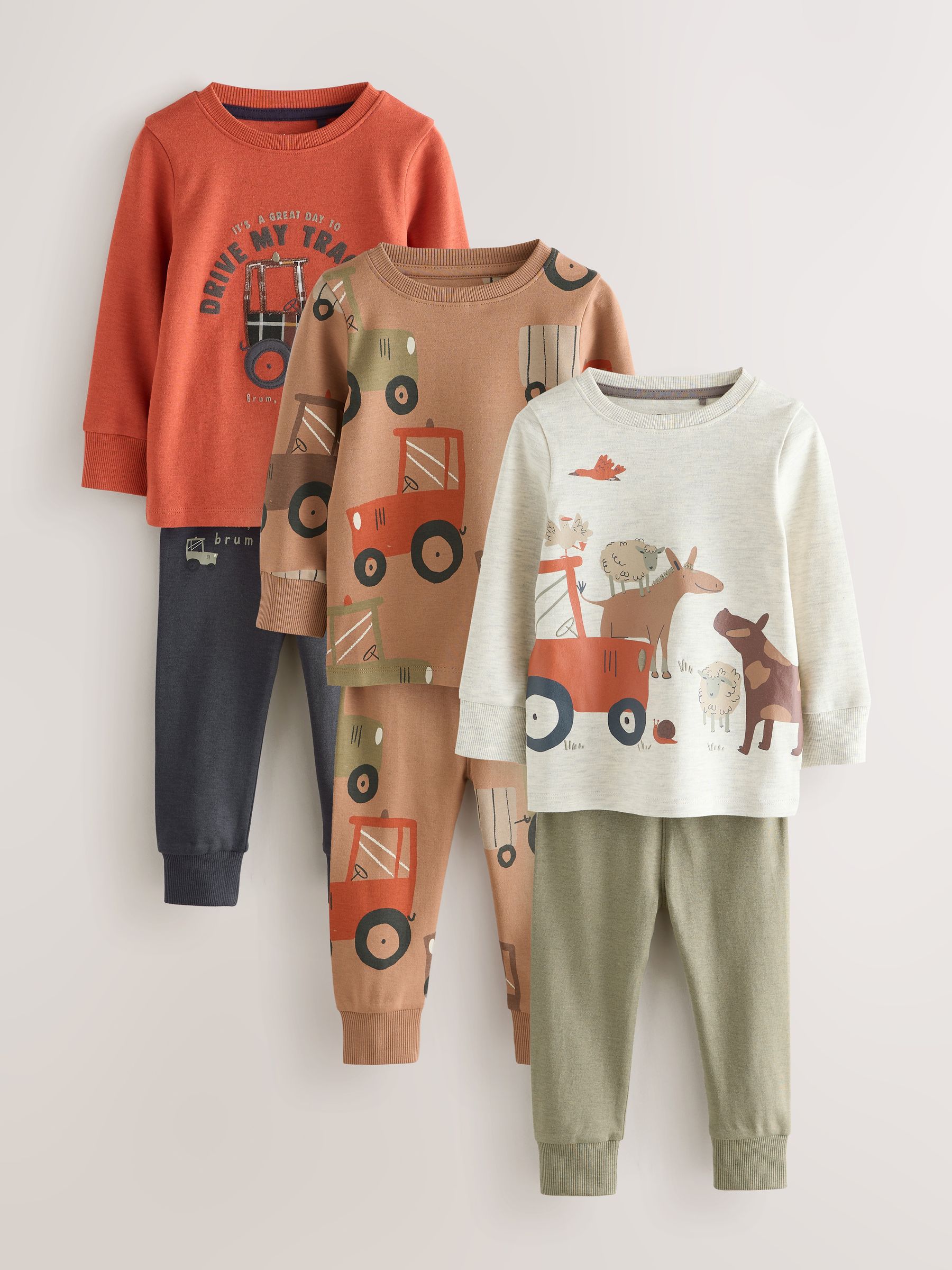 Bruin/oranje - Mini Knusse Pyjama's 3 Set (9mnd-10jr)
