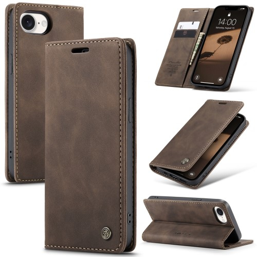iPhone 16e Leder Tasche Flip Wallet Etui mit Kartenfächern - Dunkelbraun