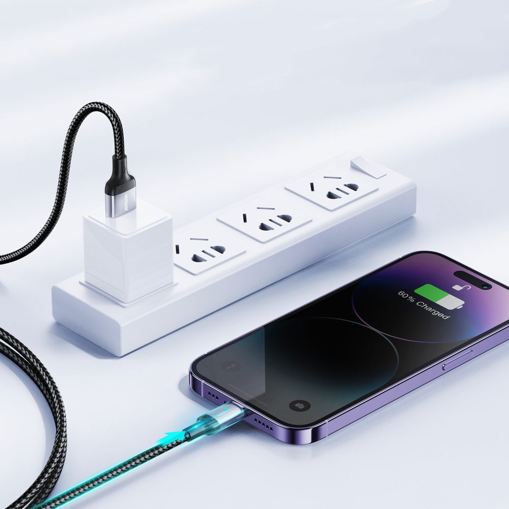 (3m) 2.4A USB A auf Lightning Nylon Ladekabel Fast Charge Datenkabel mit LED - Weiss