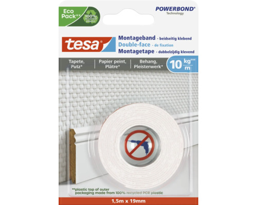 tesa witte montagetape voor behang & pleisterwerk 1,5 m x 19 mm