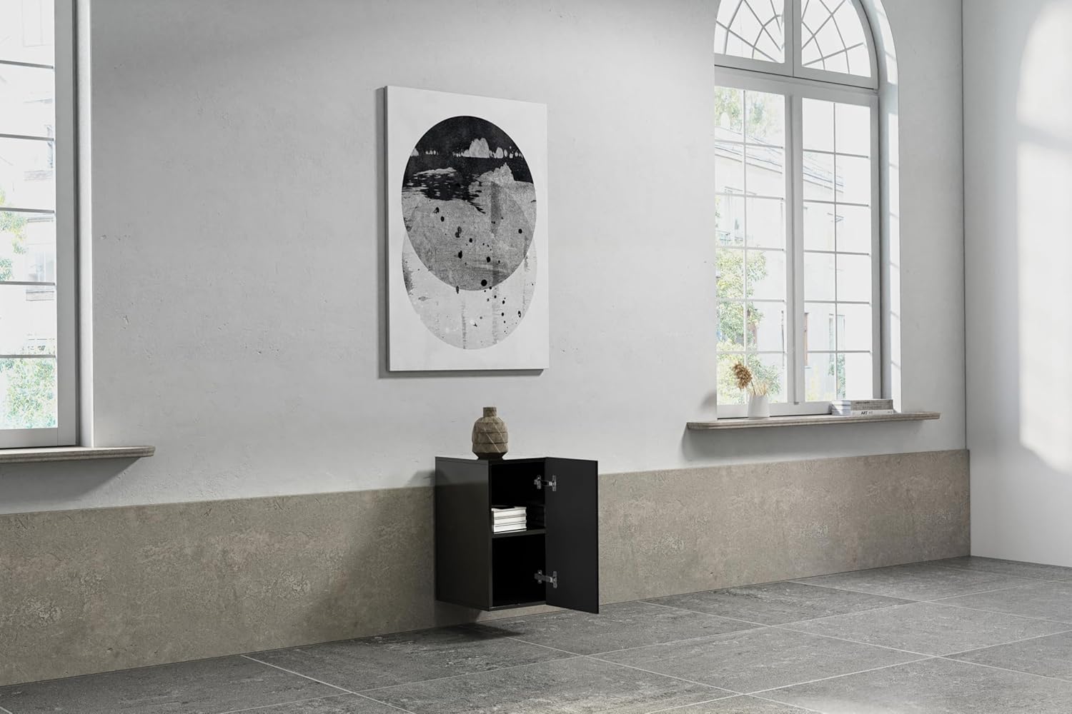 Wuun® Somero Sideboard Highboard SDF5 / 30cm B:(1x30) H:60cm T:40cm I Schwarz-Matt/Schwarz Hochglanz