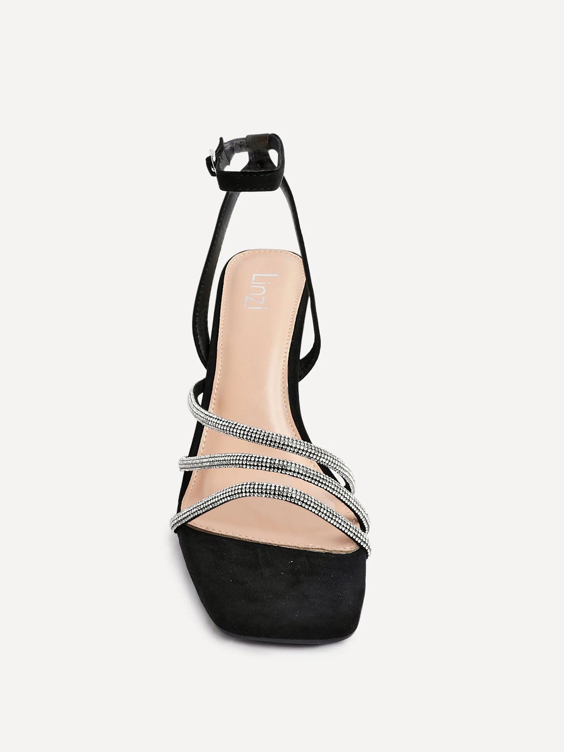 Zwart - Linzi Glimmer Diamante Block Heel Sandals