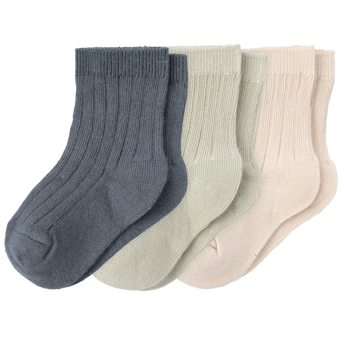 Topomini Pure Collection 3 Paar Baby Socken mit Rippstruktur salbei / beige / blaugrau