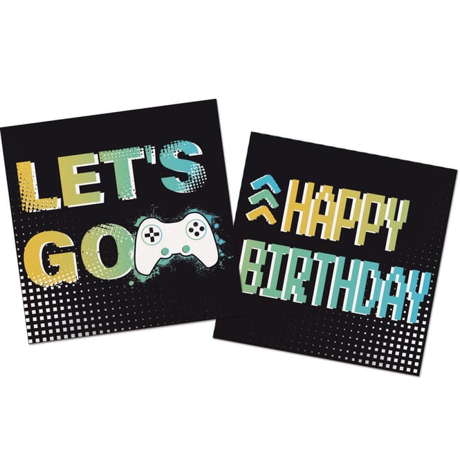 20 Partyservietten - Happy Birthday - Level Up - ca. 33 x 33 cm
