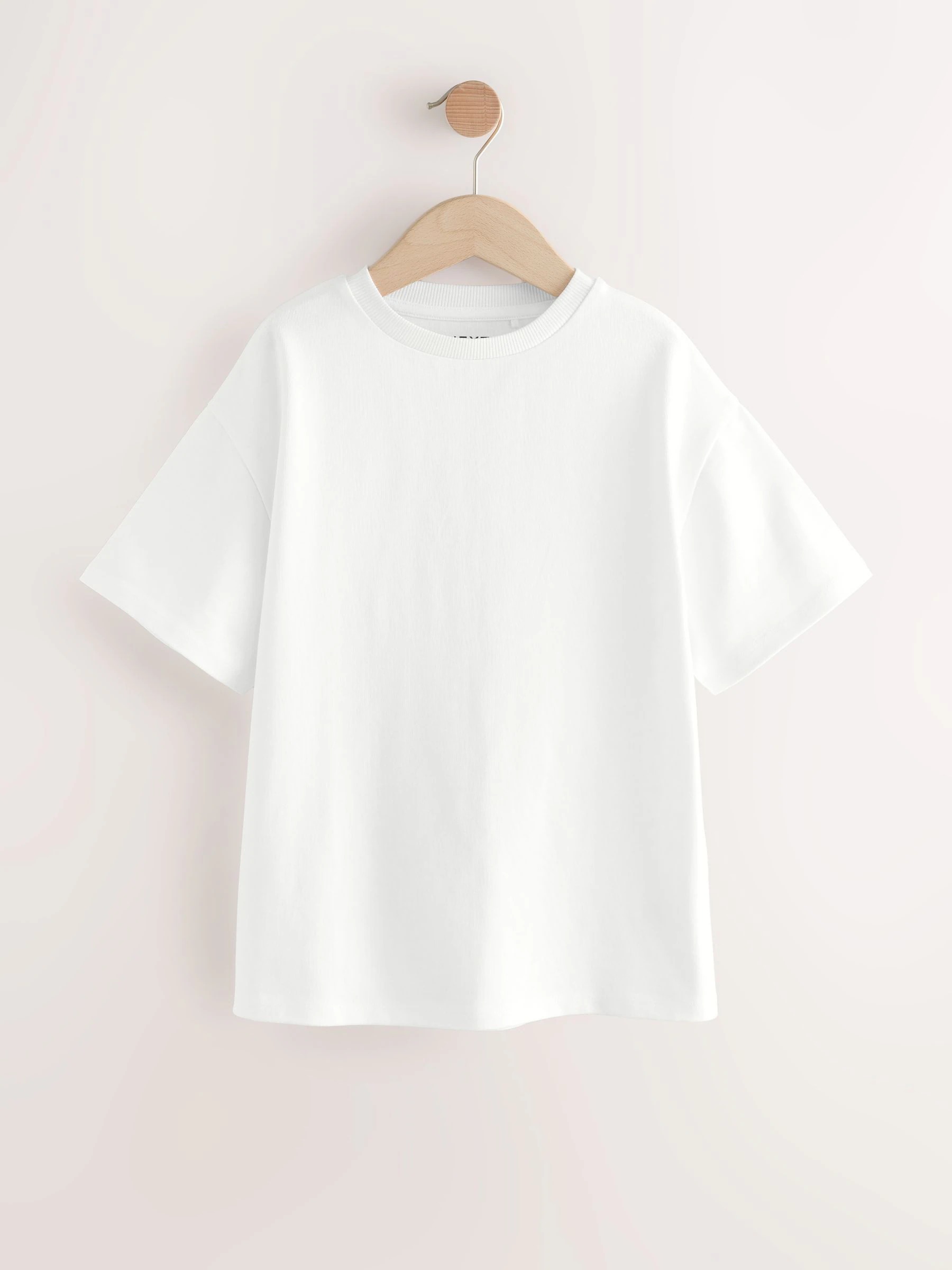 Wit - Oversized zwaargewicht 100% katoenen T-shirt (3-16jaar)