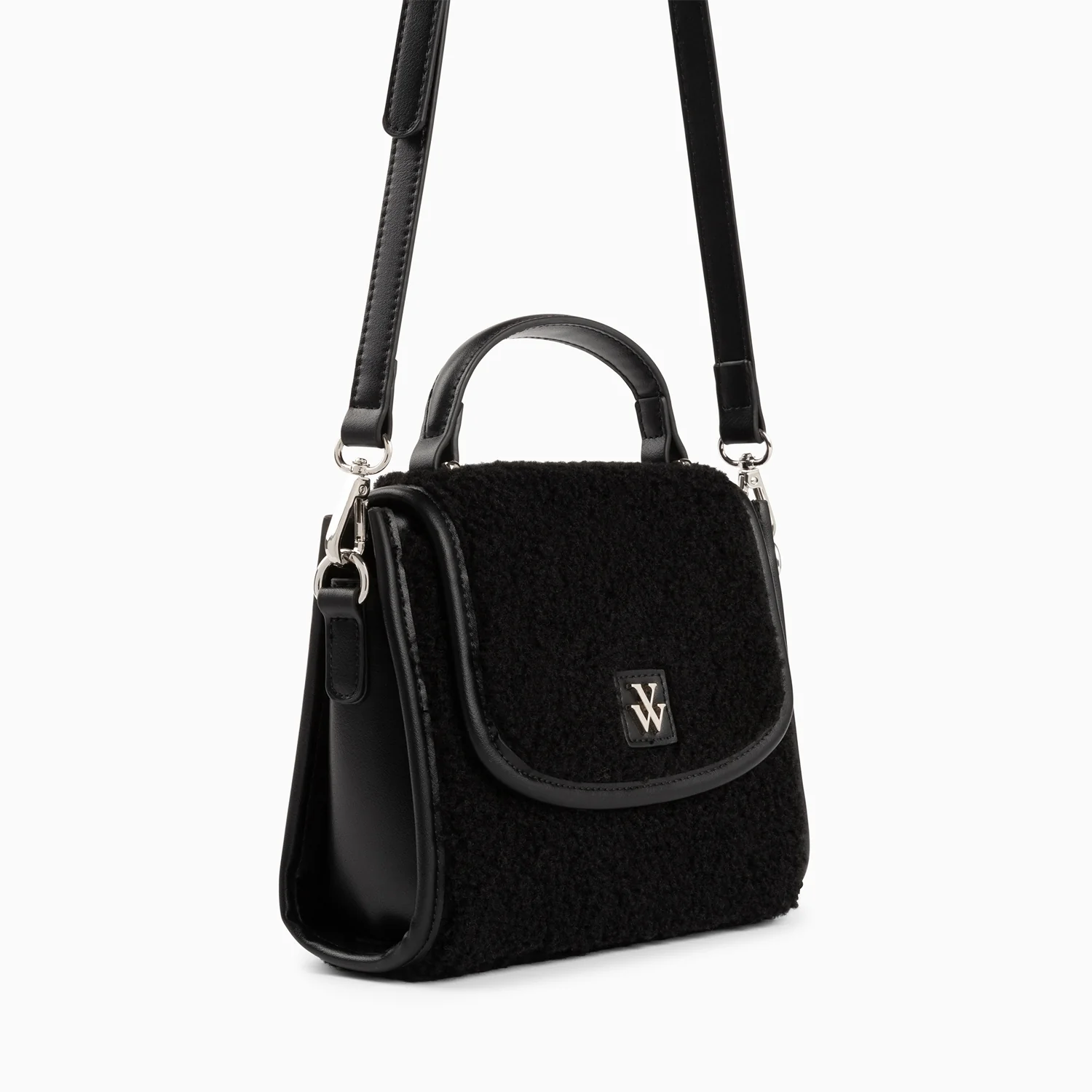 Sacs-Mini sac à main Victoria noir en faux shearling