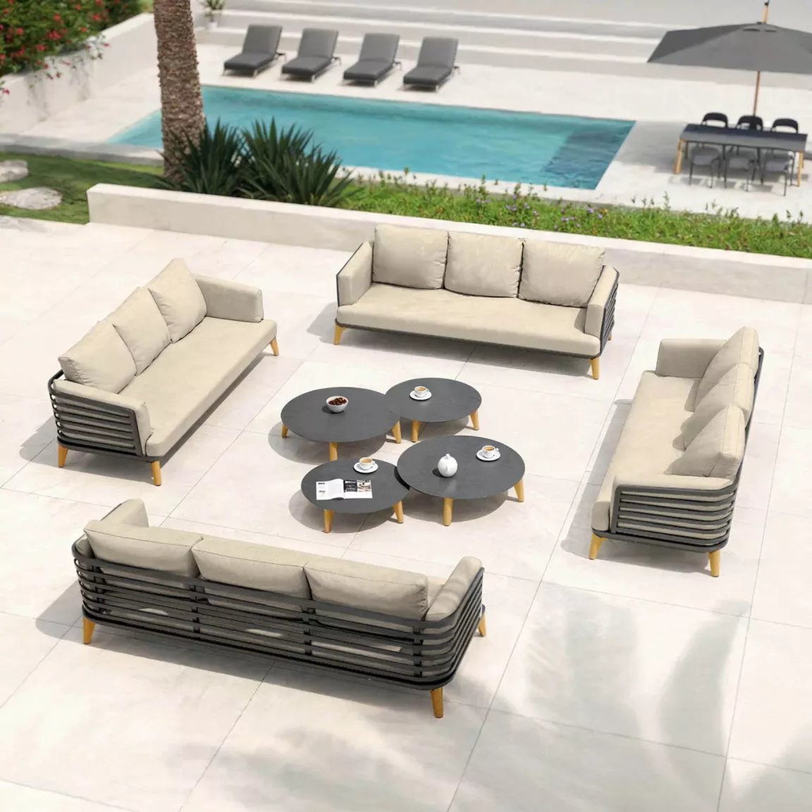Salon de jardin aluminium 12 places 8 pcs Monte Carlo Gris anthracite et taupe