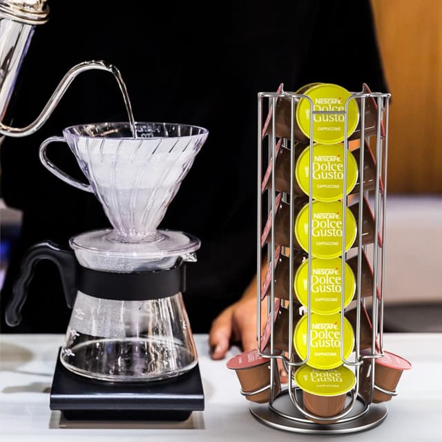 Kaffekapselholder til 32 metalkapsler i kromlook