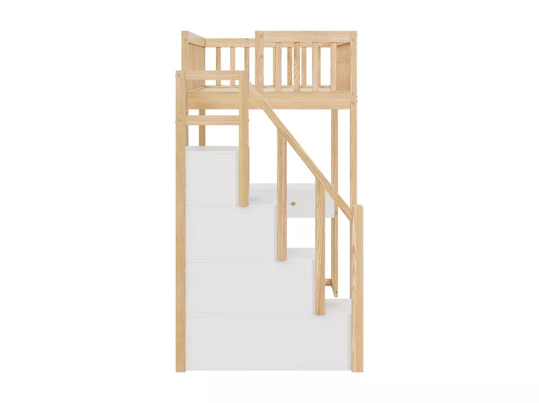 Lit mezzanine 90 x 200 cm avec avec bureau & 6 tiroirs - bois MDF - blanc + naturel (sans matelas)