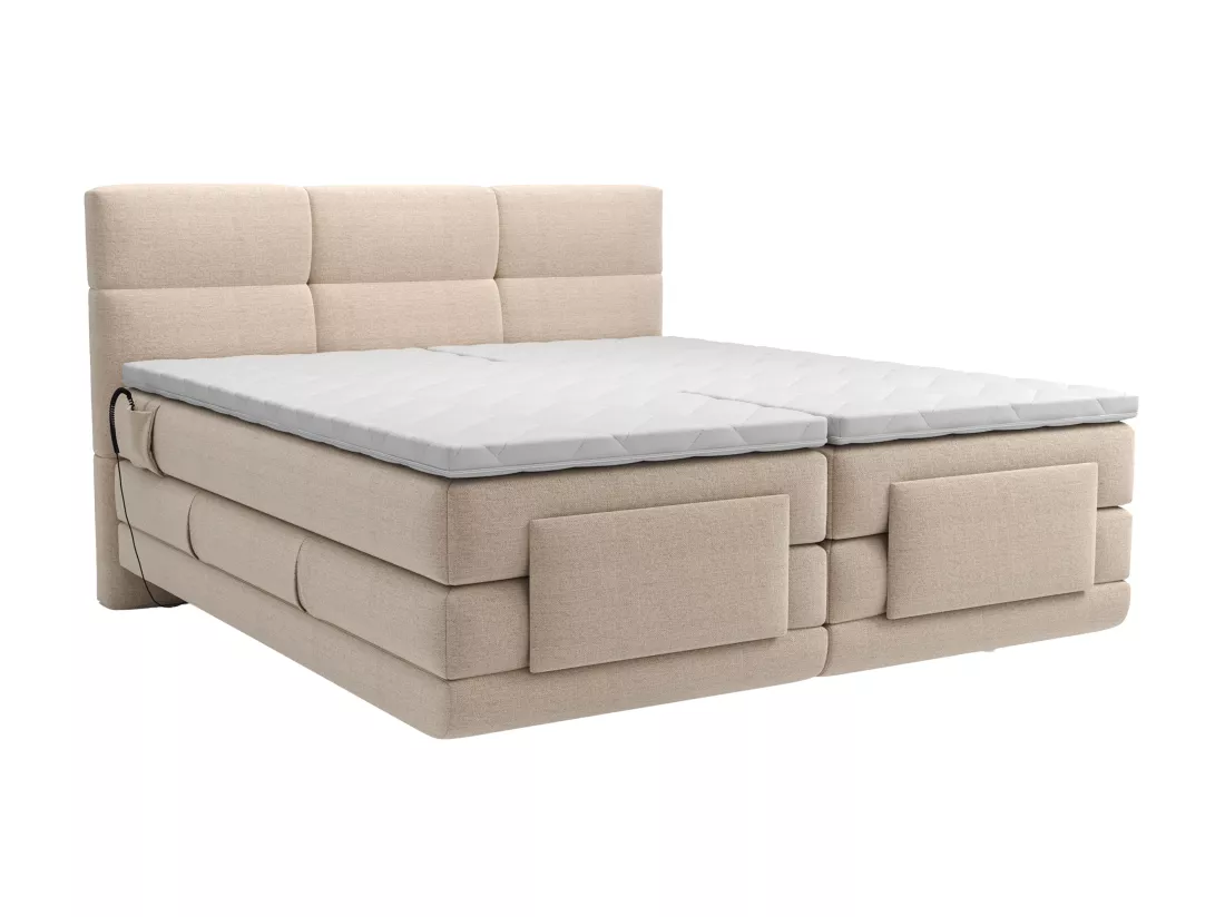 Ensemble complet boxspring tête de lit capitonnée + sommiers relaxation électrique + matelas + surmatelas - 2 x 80 x 200 cm - Tissu - Beige - LODI de PALACIO