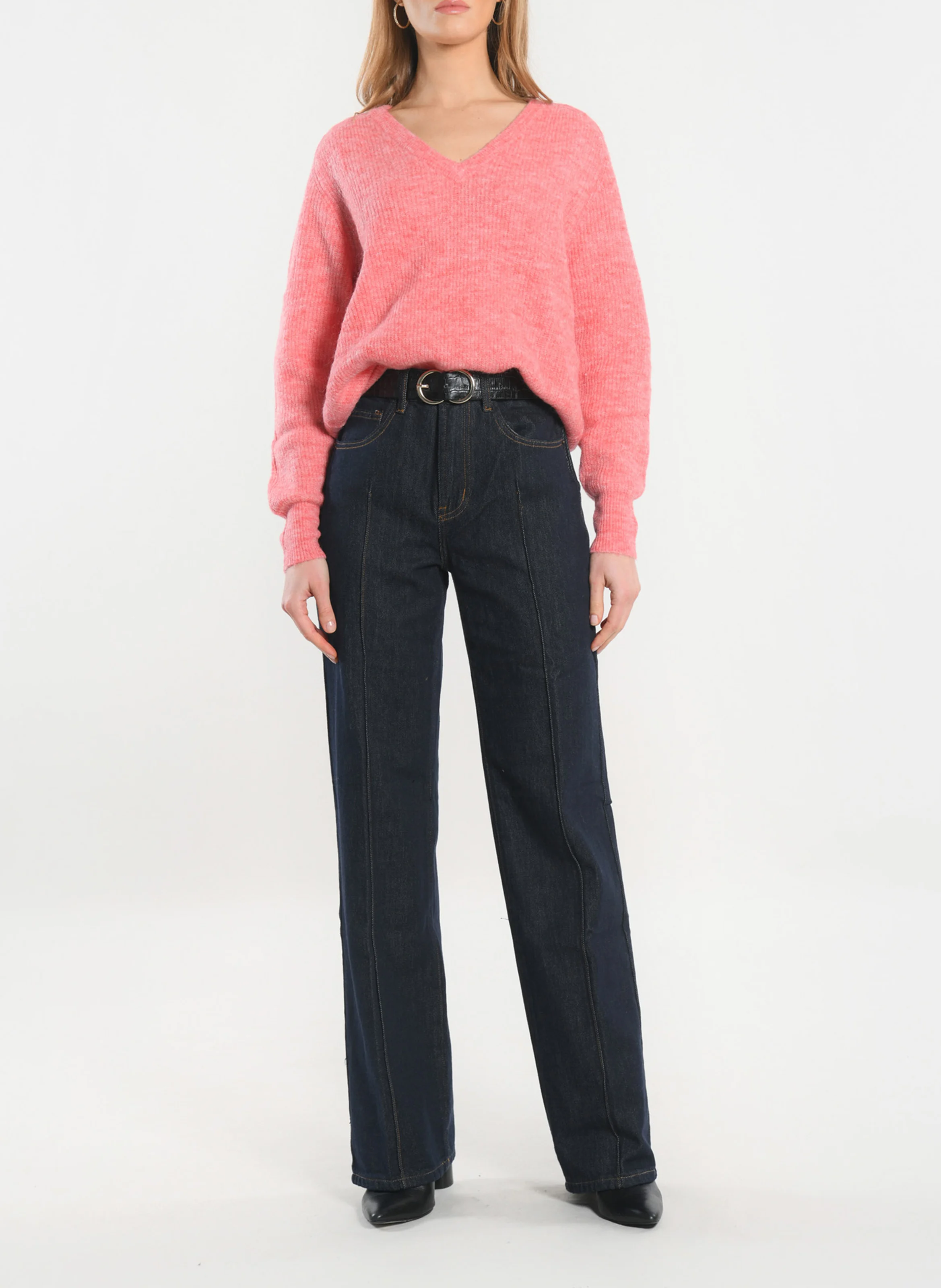 DANNA - Pull col v à manches longues | Rose