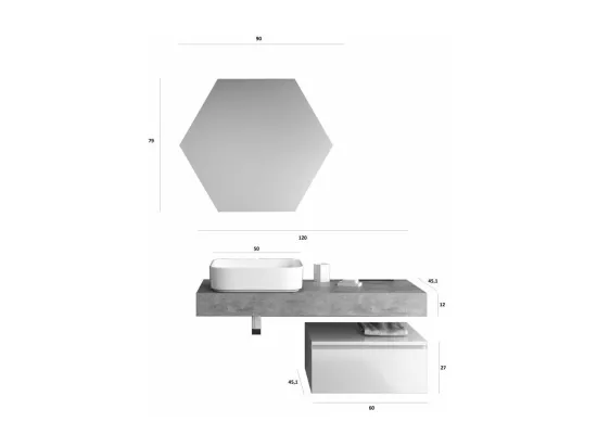 Ensemble de salle de bain 4 pièces ASTRA ciment/blanc