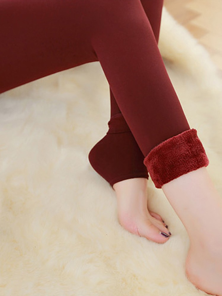 Warme Damen Winter Leggings Plüsch gefüttert (One Size) - Rot